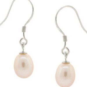 BEST SILVER, NEW STERLING SILVER LIGHT PINK FRESH-WATER PEARL DROP EARRINGS